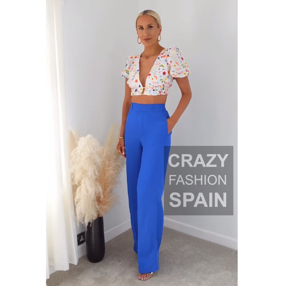 Zara Flowing Palazzo Pants Blue BNWT 7149/241 XL bloggers favorite